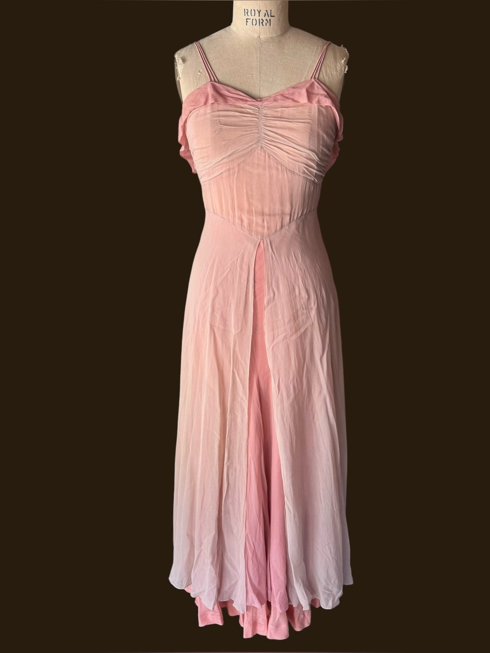 Antique 1930s Pink Layered Silk Chiffon Evening Dress